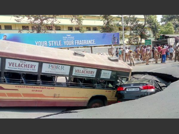 Sinkhole in Chennai's Anna Salai, many sustain minor injuries as road caves in