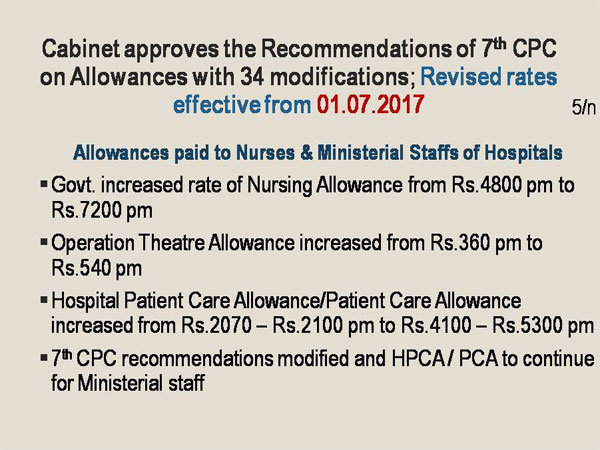 Allowances for nurses and ministerial staff of hospitals