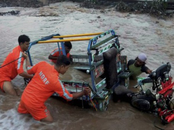 Braving the flood water