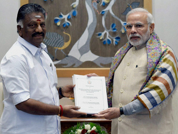 Prime Minister Narendra Modi with Former Chief Minister of Tamil Nadu, O. Panneerselvam