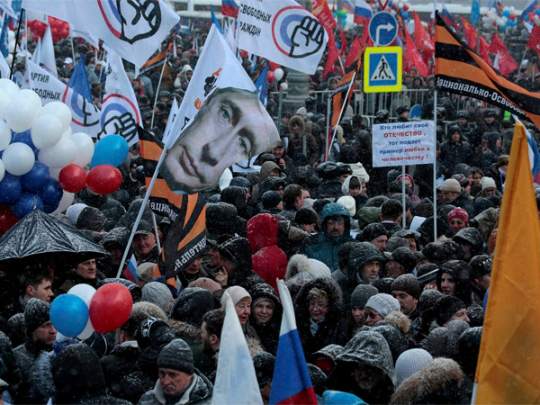 People rally to celebrate the second anniversary of Russia's annexation of Crimea just off Red Square in Moscow, Russia, Friday, March 18, 2016. Russia annexed Crimea in 2014 after a hastily organized referendum not recognized by the United States and the European Union. PTI file photo People rally to celebrate the second anniversary of Russia's annexation of Crimea just off Red Square in Moscow, Russia, Friday, March 18, 2016. Russia annexed Crimea in 2014 after a hastily organized referendum not recognized by the United States and the European Union. PTI file photo