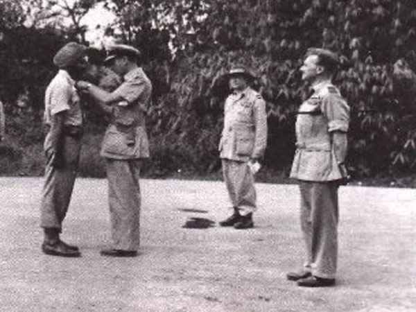 Arjan Singh being honoured with 'Distinguished Flying Cross'