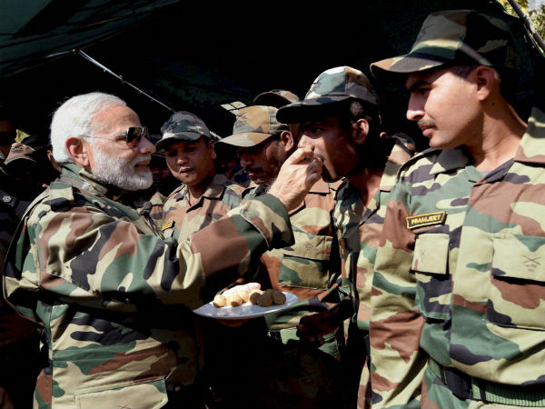 Modi exchanges Diwali sweets with Jawans