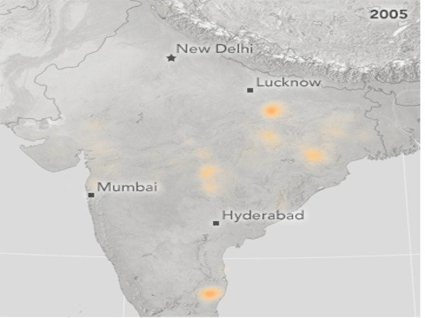 2005: Sulfur dioxide levels in India