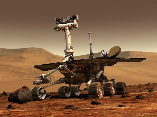 Computer generated image of rover that would land on Mars