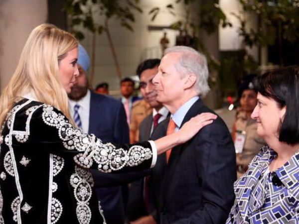 Ivanka Trump speaking to US Ambassador to India Ken Juster