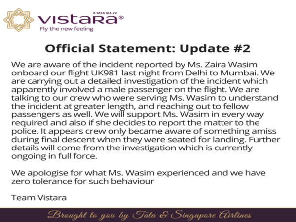 Air Vistara's statement