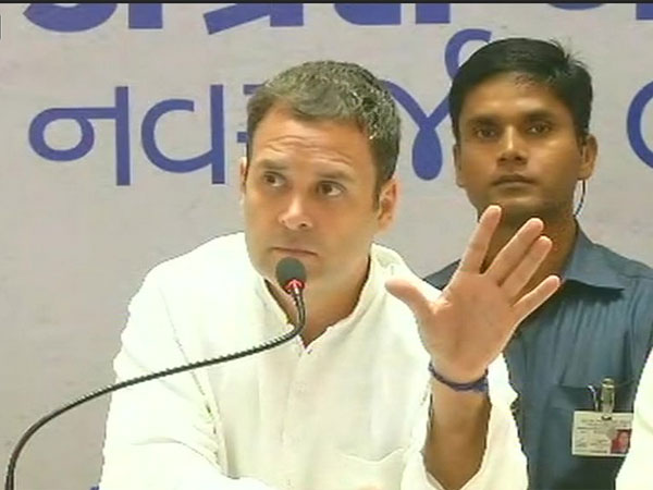 Congress President Rahul Gandhi's press conference in Ahmedabad. Courtesy: ANI news Congress President Rahul Gandhi's press conference in Ahmedabad. Courtesy: ANI news