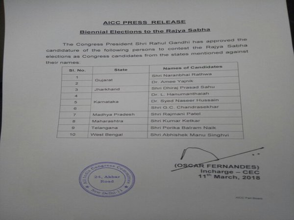 Congress list (Image courtesy - ANI/Twitter)