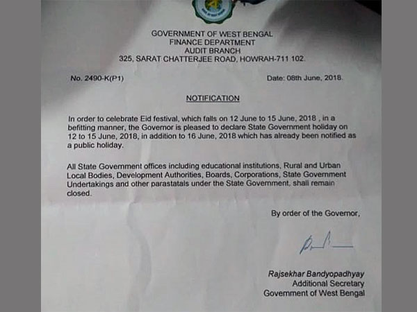 West Bengal notice on Eid holidays is fake