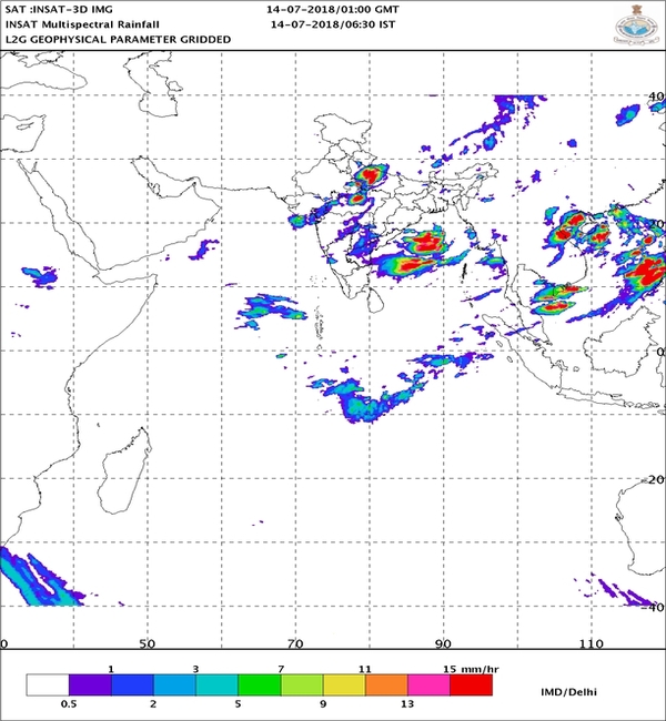INSAT Multispectral rainfall map provided by IMD