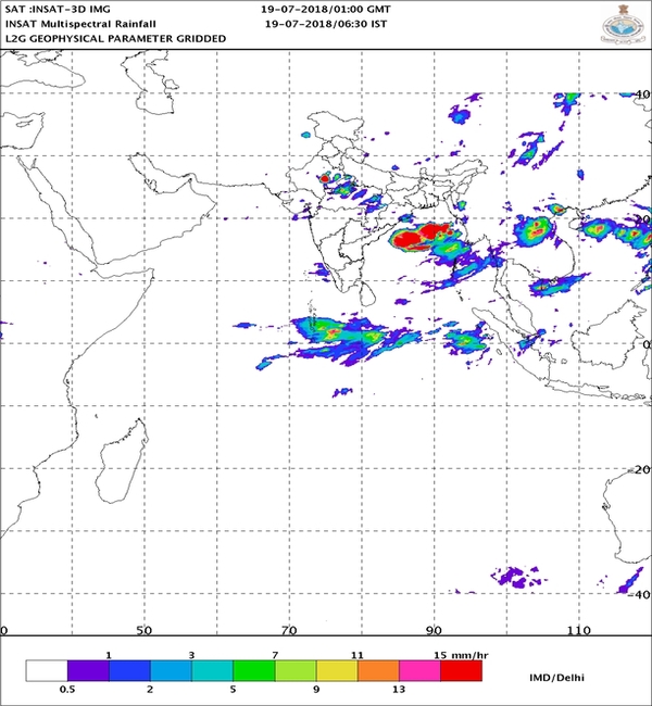 INSAT Multi spectral rainfall image. Courtesy: IMD