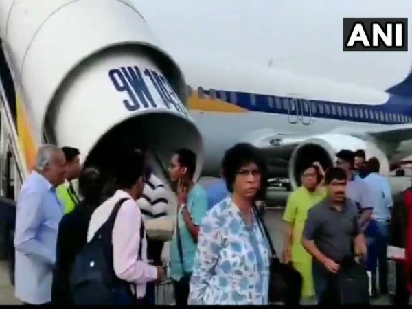 Passengers of Jet Airways after being deplaned
