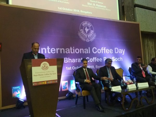 Chief Secretary, Karnataka, T M Vijay Bhaskar addressing the gathering. Photo credit Coffee Board twitter handle