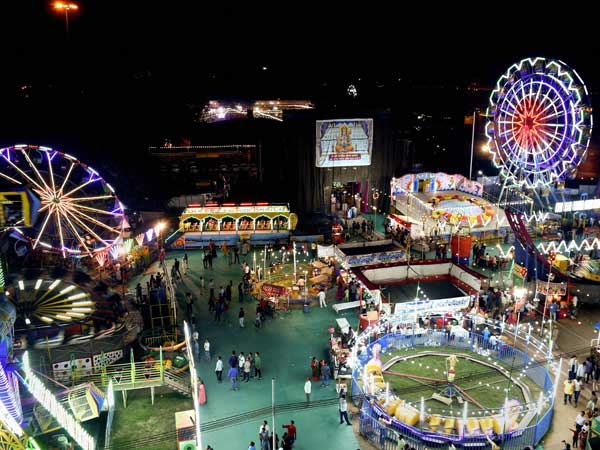 An aerial view of the Dussehra festival at historical Red Fort ground in New Delhi