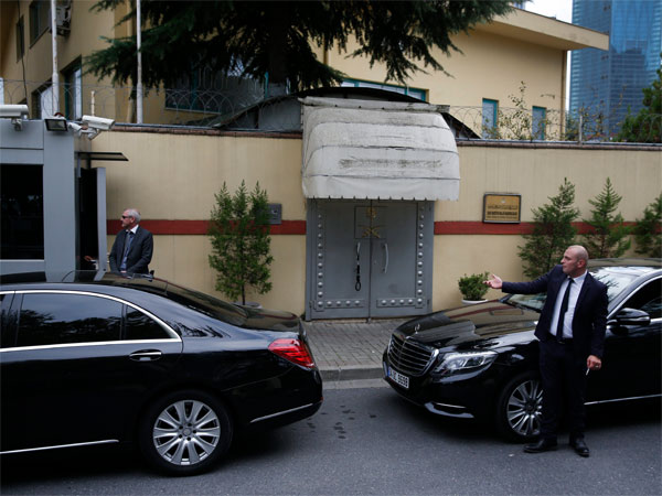 Security guards stand outside the Saudi Arabia's consulate in Istanbul