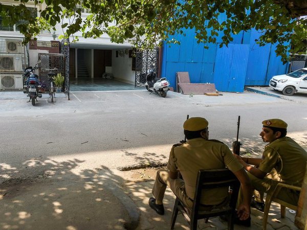 Outside Kailash Gahlot's residence