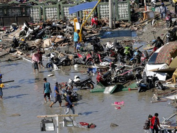 A shopping mall in Palu which collapsed due to the earthquake