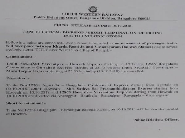 Railways cancelled/diverted