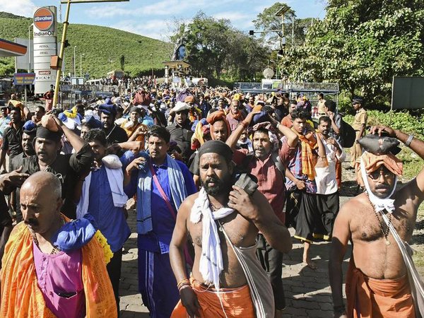 Devotees trek from Nilakkal base cam
