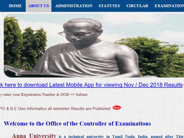 Anna University 2019 results for semester 1 UG/PG courses declared Anna University 2019 results for semester 1 UG/PG courses declared