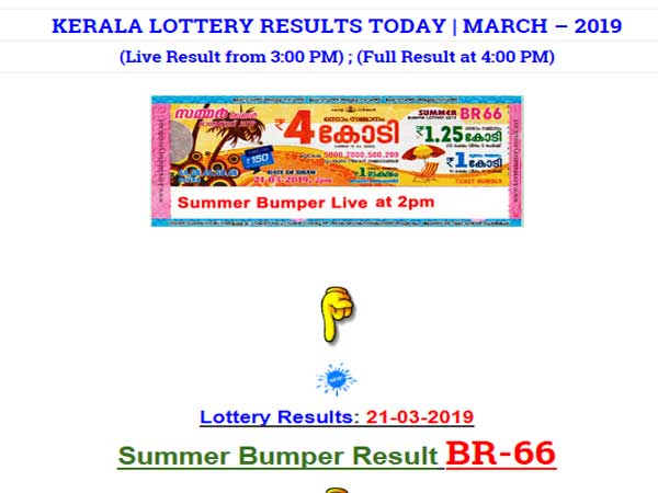 Kerala Lottery Result Today: Summer Bumper BR-66 Today lottery result, winning numbers Kerala Lottery Result Today: Summer Bumper BR-66 Today lottery result, winning numbers