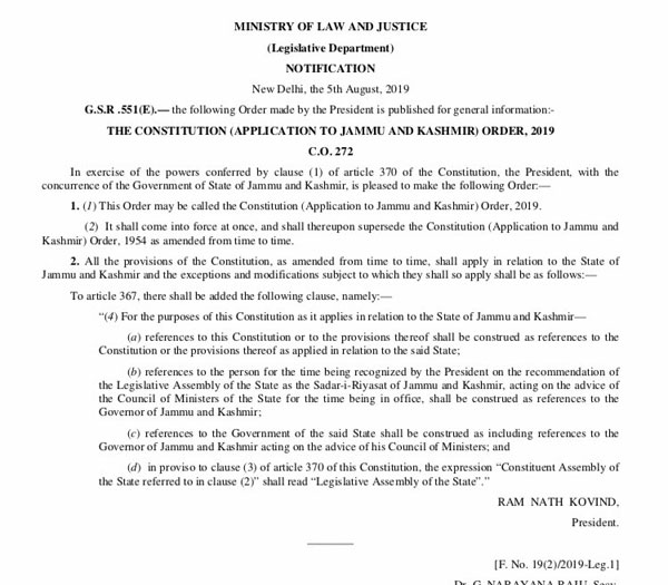 Presidential order on Article 370: Read here