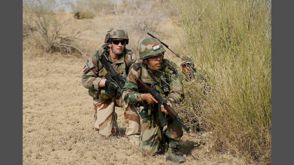 Indian and French soldiers during joint exercise Shakti 2016