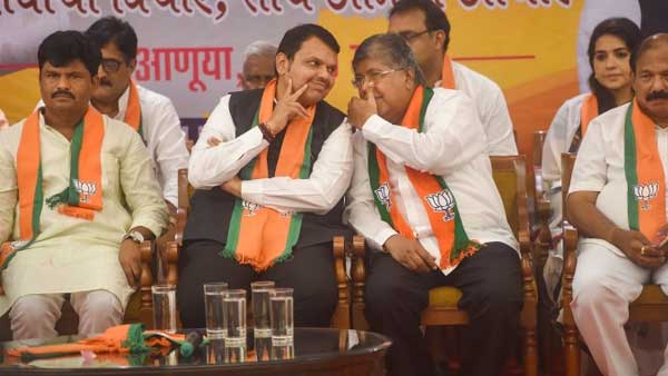Maharashtra Chief Minister Devendra Fadanvis and State BJP President Chandrakant Patil
