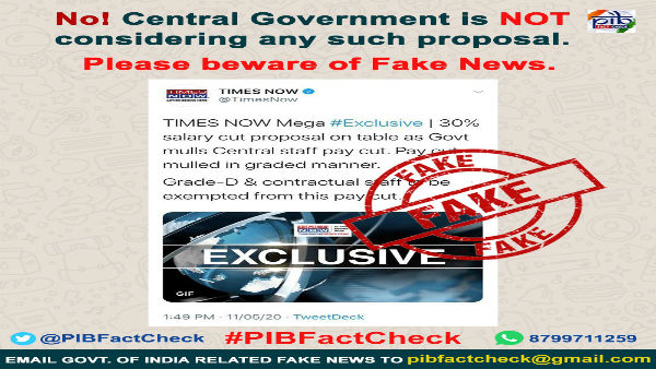 Fake: Central Govt employees not to face pay cut of 30 per cent Fake: Central Govt employees not to face pay cut of 30 per cent