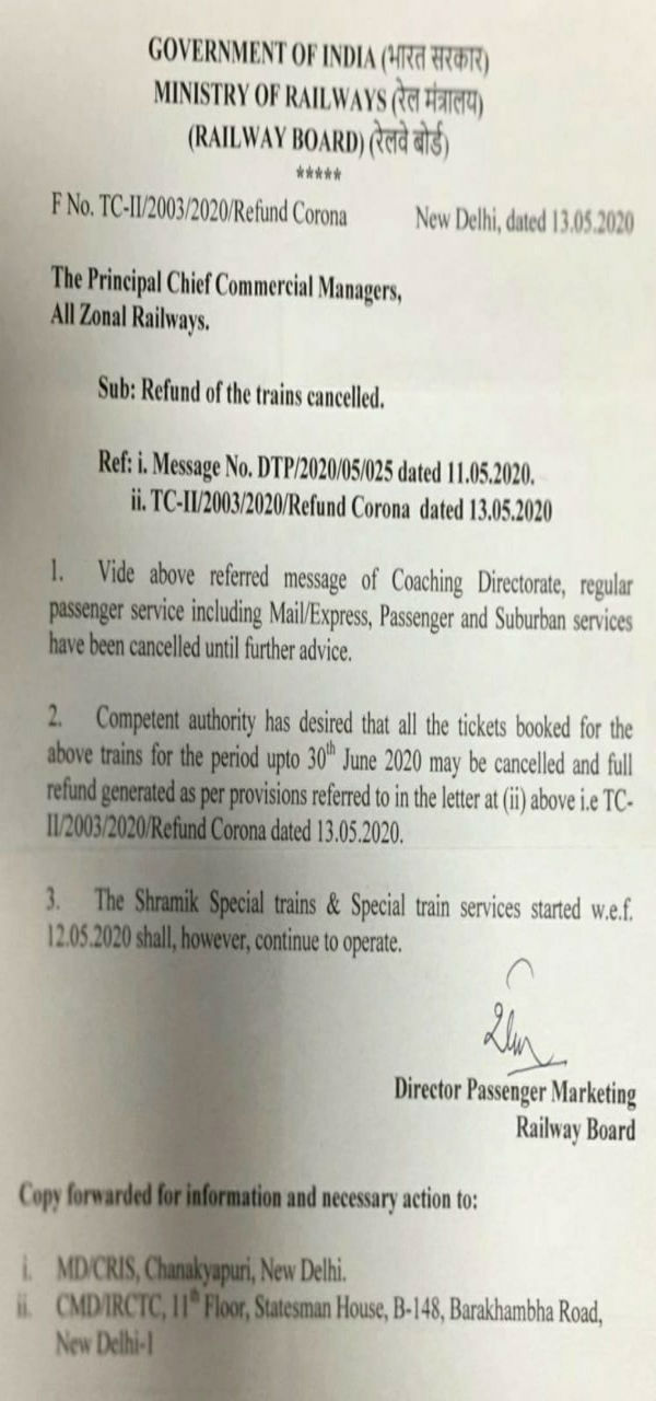 Rail tickets booked till June 30 cancelled, only special trains tocrun now