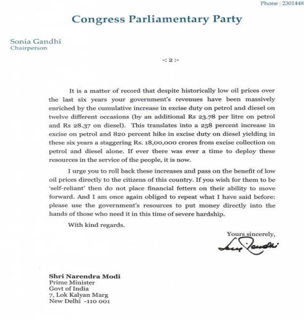 On fuel price rise, Sonia tells PM not to profiteer off people