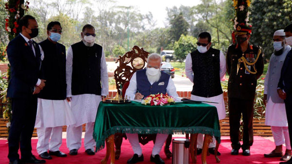 PM Modi arrives in Dhaka, plants sapling at National Martyrs Memorial