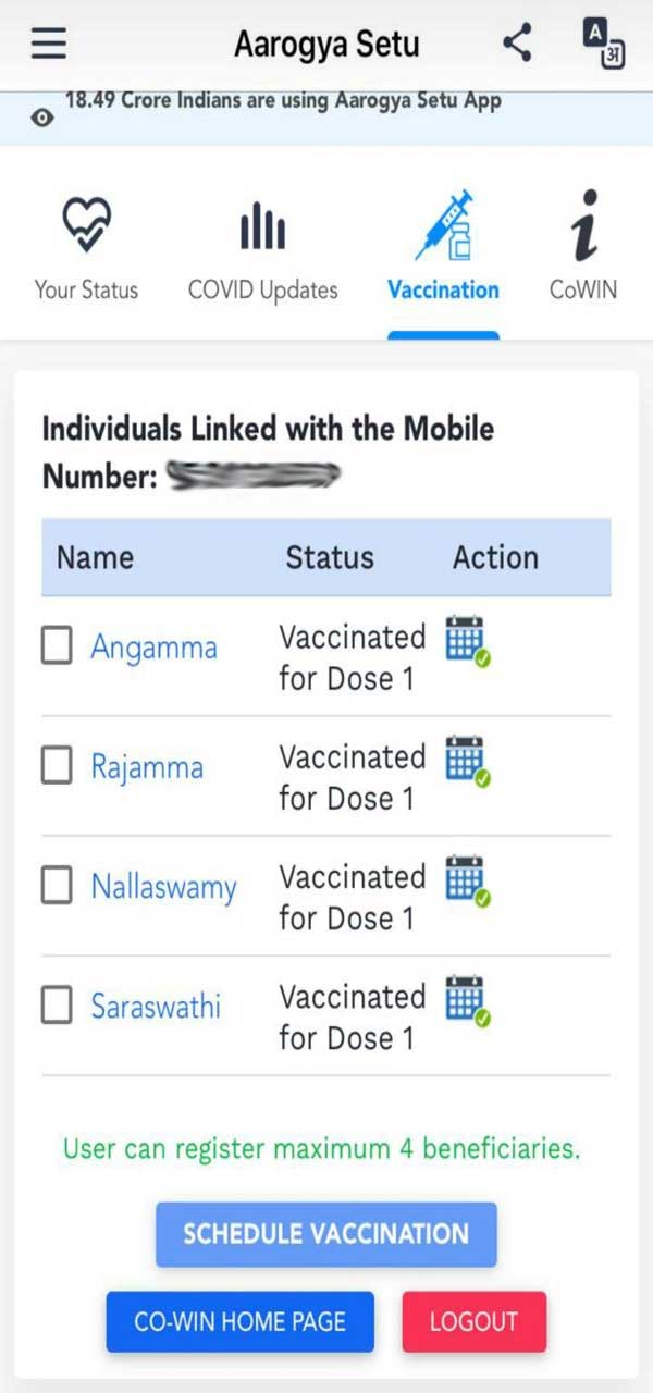 The glitch: User tries to register for vaccination, learns four others took vaccine using his number