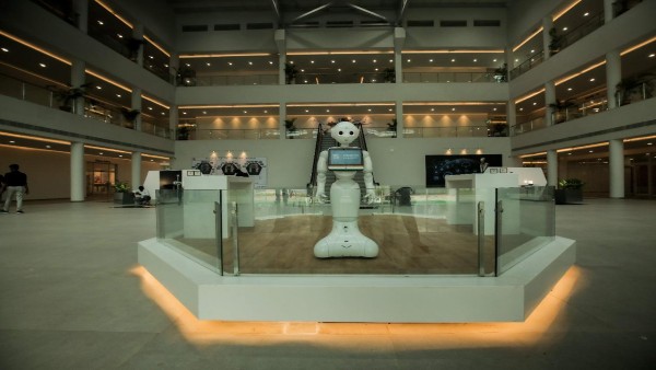 Humanoid robot at the entrance