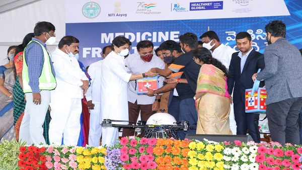 Jyotiraditya Scindia, KTR launch first-of-its-kind Medicine from the Sky project in Telangana Jyotiraditya Scindia, KTR launch first-of-its-kind Medicine from the Sky project in Telangana