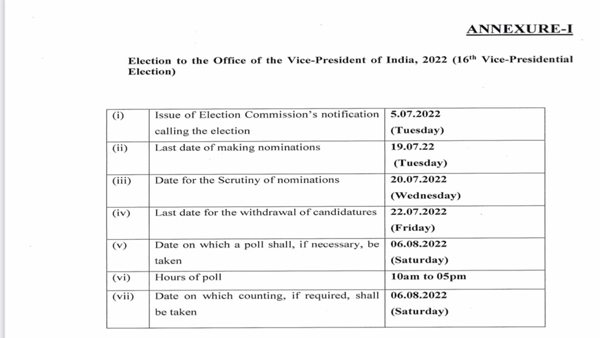 Vice Presidential election to be held on August 6