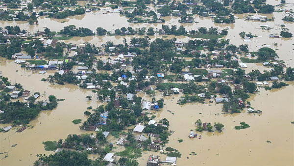 Aerial view of the flood-affected area in Assam Aerial view of the flood-affected area in Assam