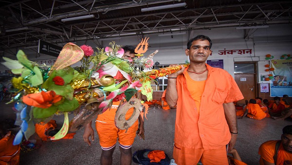 Lord Shiva devotees or 'Kanwariyas' Posing for a Photo