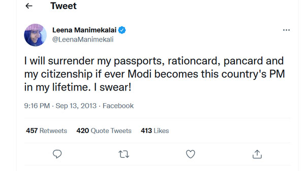 Amid Kaali controversy, directors old tweet targetting Modi goes viral