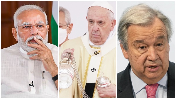 Pope Francis, the UN Secretary-General, Antonio Guterres, and Indian PM Narendra Modi. (Photo credit: PTI) Pope Francis, the UN Secretary-General, Antonio Guterres, and Indian PM Narendra Modi. (Photo credit: PTI)