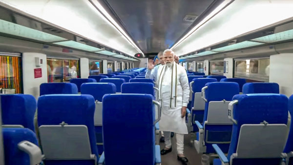 Mumbai to Gandhinagar: PM Modi flags off swanky Vande Bharat train, takes a ride too! (Pics Inside)