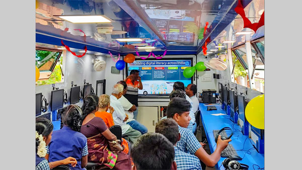 Tamil Nadus Gandhigram Trust members and students at the launch of the programme World on Wheels, in Chennai Tamil Nadus Gandhigram Trust members and students at the launch of the programme World on Wheels, in Chennai