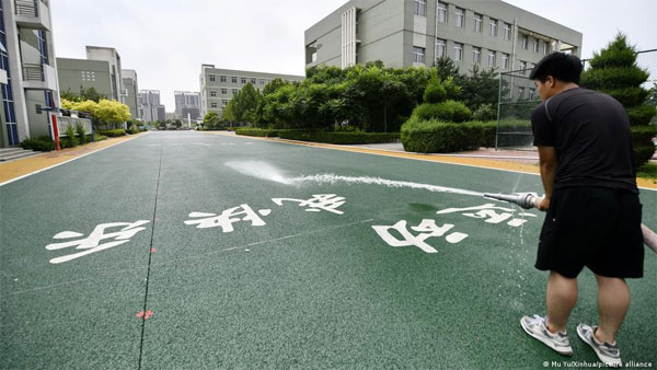 Sponge cities use permeable surfaces, like this road in the Chinese city of Qianan, to absorb water