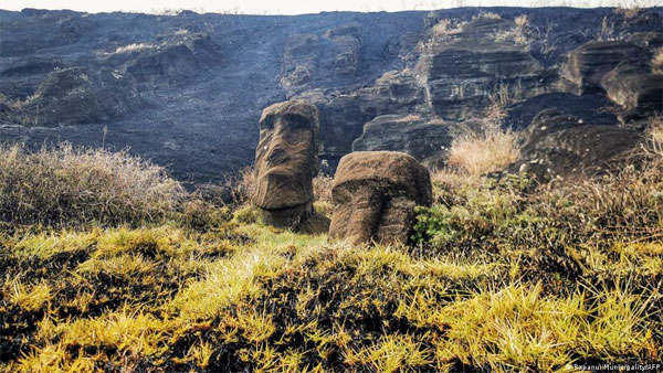 Easter Island wildfire chars famous moai statues