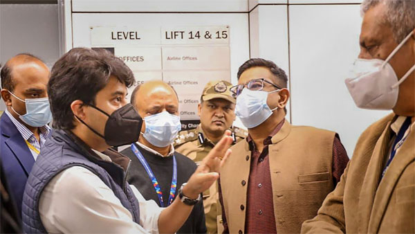 Union Minister for Civil Aviation Jyotiraditya Scindia during a visit to Terminal 3 of Indira Gandhi International Airport, in New Delhi Union Minister for Civil Aviation Jyotiraditya Scindia during a visit to Terminal 3 of Indira Gandhi International Airport, in New Delhi