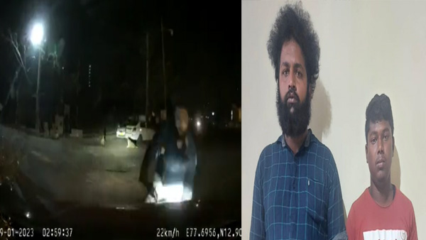 Caught on dash cam: Biker purposefully collides with car at 3 am, chases Couple inside the vehicle Caught on dash cam: Biker purposefully collides with car at 3 am, chases Couple inside the vehicle