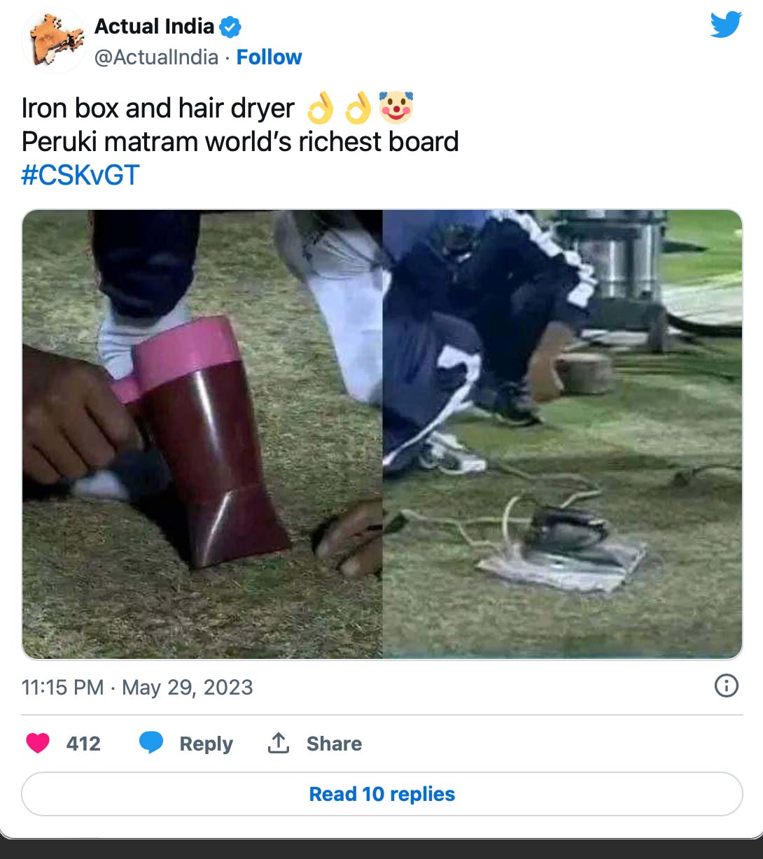Fact Check: Did Groundsmen Use Hair Dryer, Iron To Dry Up Pitch in IPL 2023 Finals