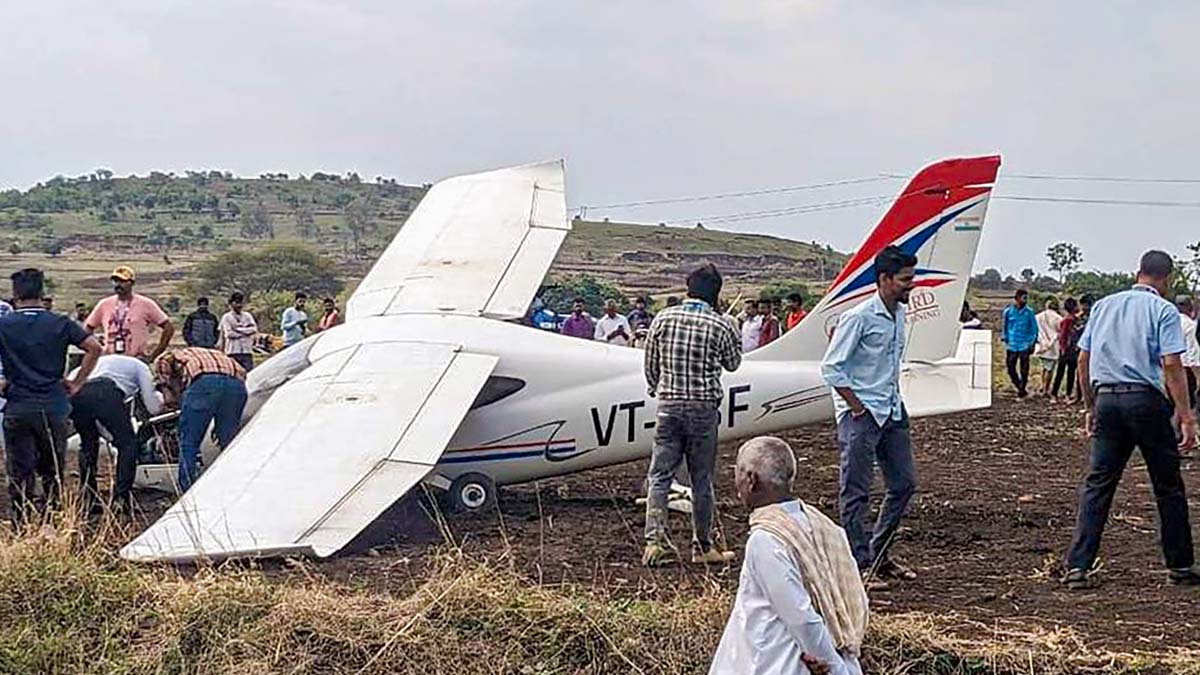 A private aircraft of RedBird Aviation after it made an emergency landing, in Belagavi district A private aircraft of RedBird Aviation after it made an emergency landing, in Belagavi district