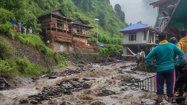  A flooded area following heavy rainfall, in Mandi district. (Photo credit: PTI)